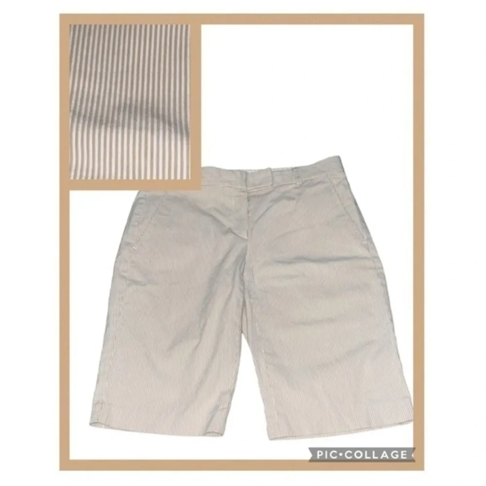 Theory Tan & White Pinstripe Cotton Bermuda Shorts Pockets Size 6